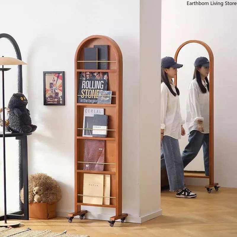 Medieval-style Magazine Racks Full-body Mirror Movable Magazine Racks Allowing Rotation Office Furniture Das Magazin ZY40ZZJ
