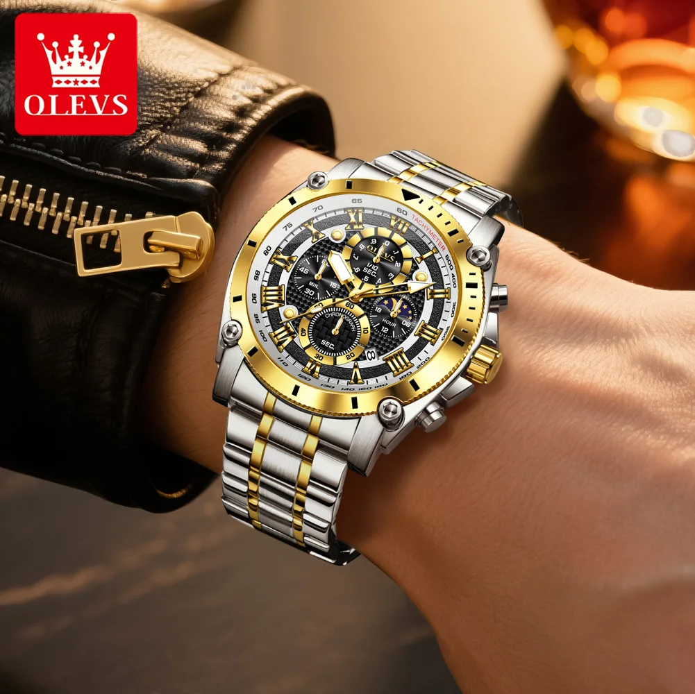 OLEVS 3689 Quartz Men's Watch Multi-functional Date Moon Phase Waterproof Luminous Watch for Men Sports Hand Clock view 4