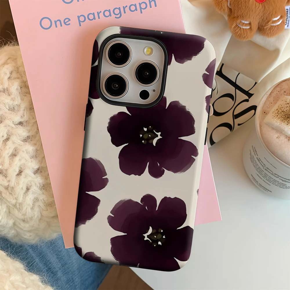 

Luxury Plum Blossom Print Phone Case for iPhone 17 16 15 14 13 12 11 Pro Max Air Plus Luxury Double-layer Back Cover