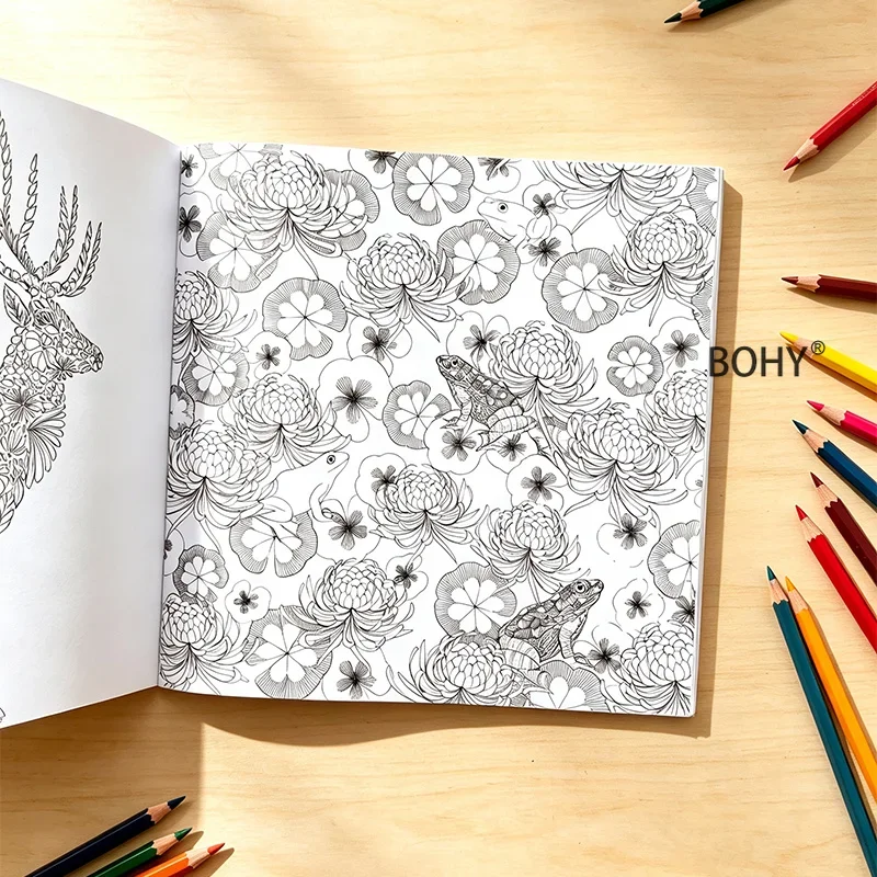 1 Adult Decompression and Relaxation Coloring Album, 24 Pages of Zen Animal Patterns, Hand Drawing Enthusiasts To Pass The Time