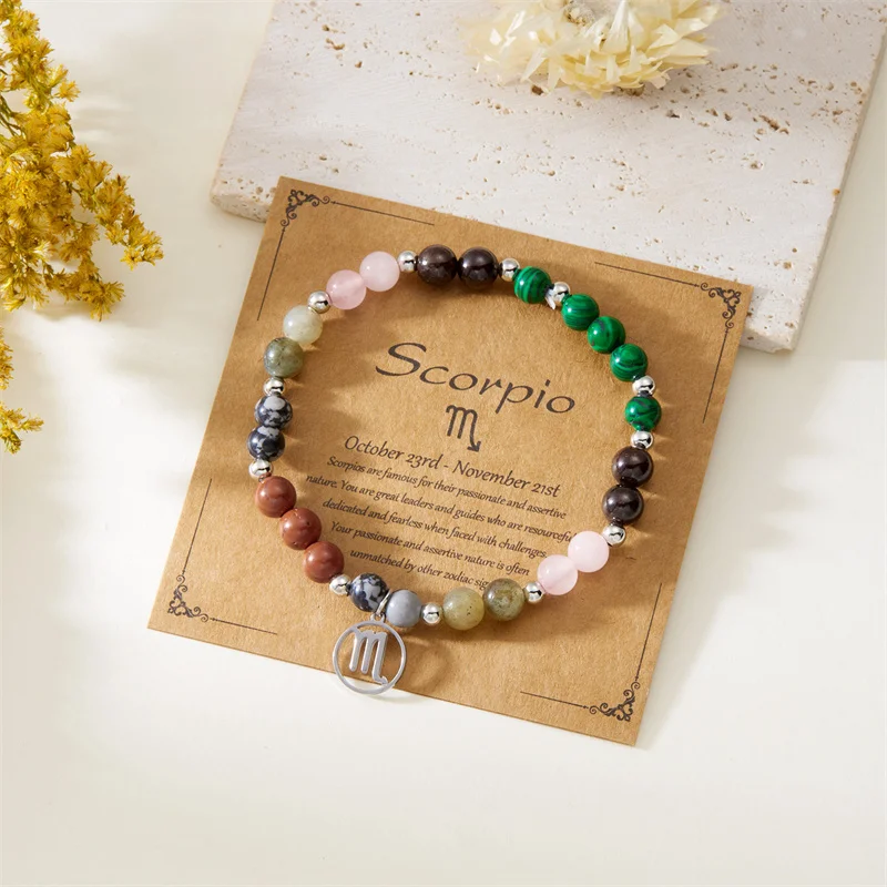 Minimalistische Bunte Naturstein-Perlenarmbänder für Damen und Herren, Modische Handgefertigte 12 Sternzeichen-Armbänder, Schmuck – Detail 18