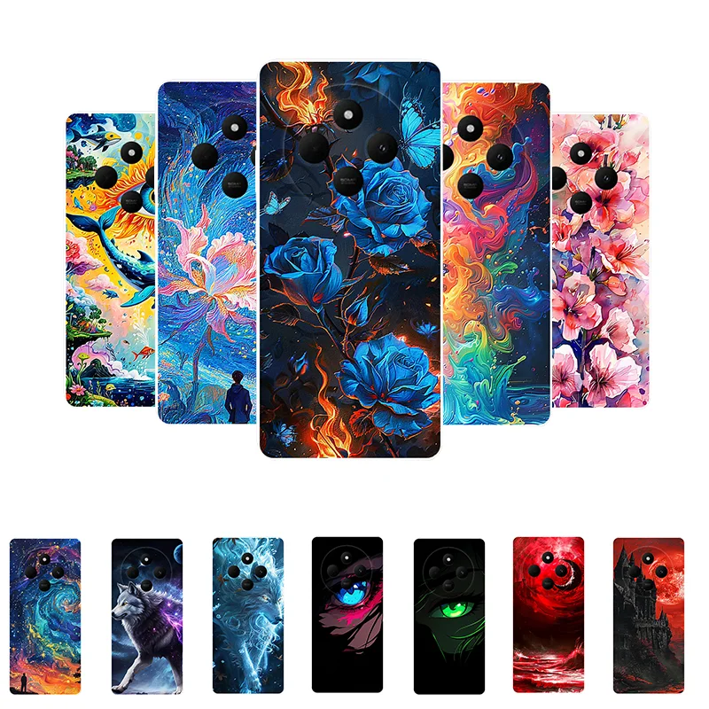 For Redmi 14C 4G Case Flower Red Moon Silicone Soft TPU Back Cover for Xiaomi Redmi 14C Phone Case Redmi14C 14 C