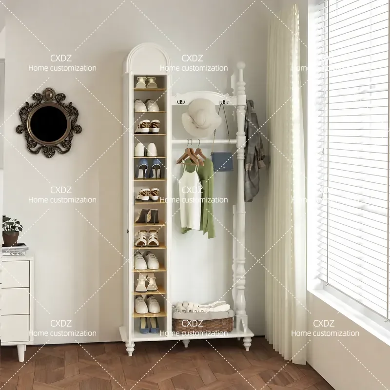 All Solid Wood Intelligent Disinfection Shoe Cabinet with Coat Rack Deodorization Very Narrow Crack Door Small Apartment High