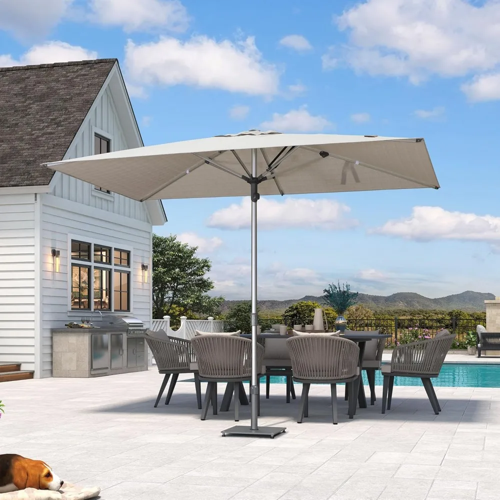 

6 X 10 FT Outdoor Patio Umbrella Market Table Sun Umbrellas with 8 Aluminum Sturdy Ribs for Backyard Deck Garden Pool (Silver P