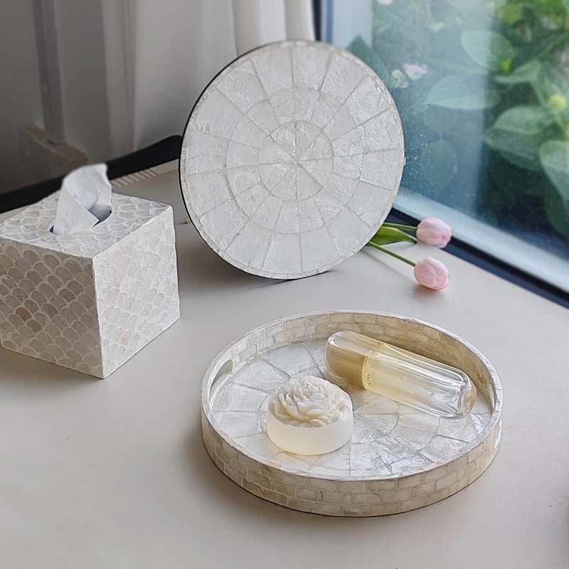 Luxury Round Mother of Pearl Tray, Ins Style Jewelry Cosmetic Organizer, Vanity Desktop Catchall, Home Desktop Decoration Gift