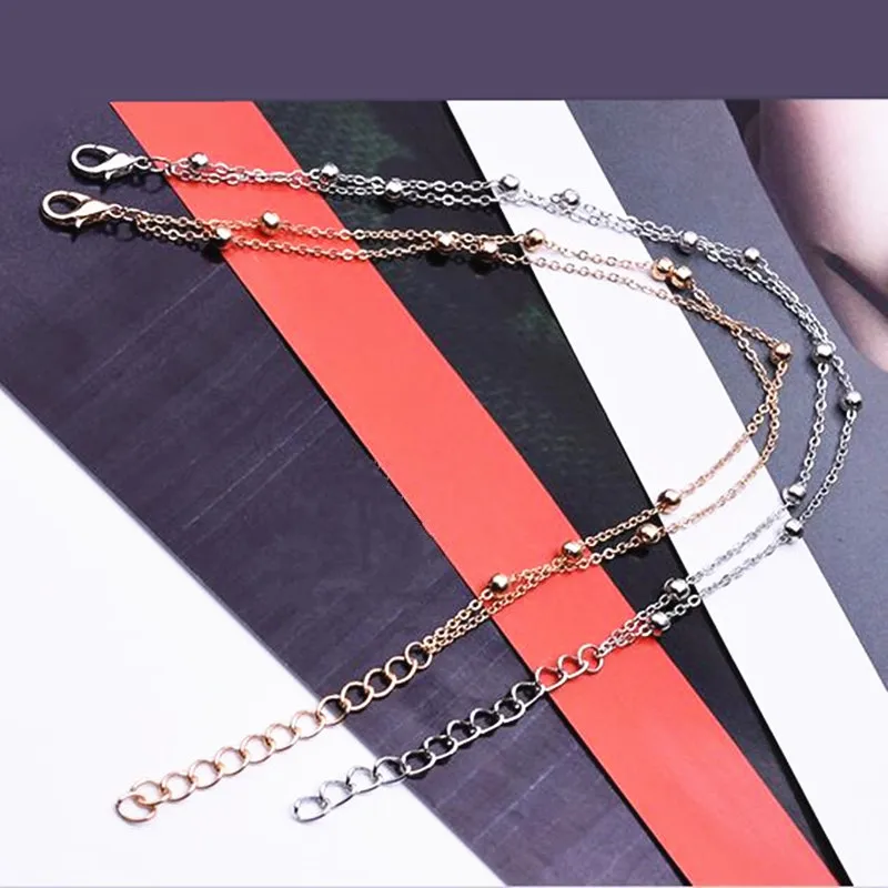 Metal Beads Anklets Bracelet Luxury Gold Color/Silver Color Foot Chain Jewelry For Women Girl Gifts Wholesale