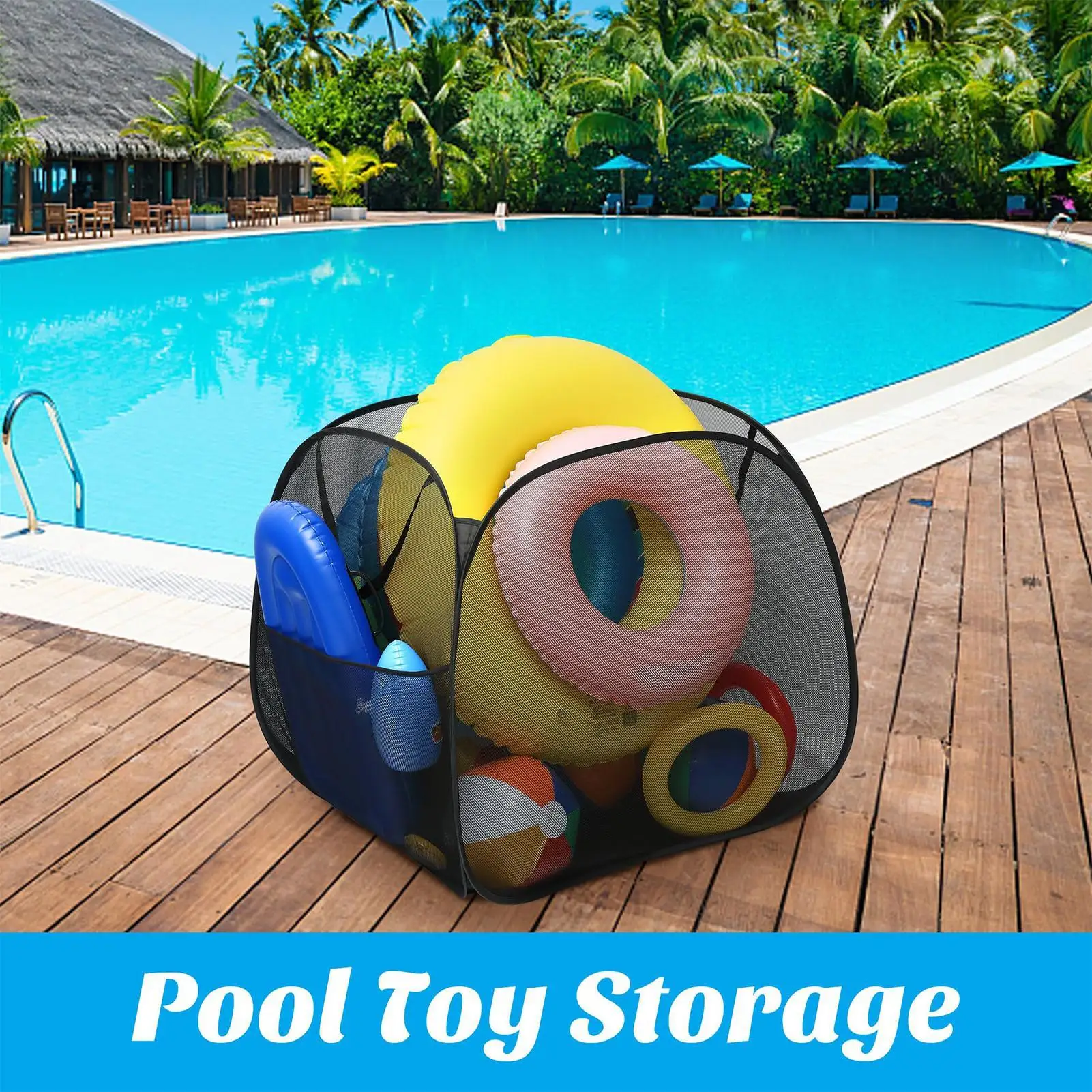 pool-deck-toy-basket-foldable-container-with-mesh-pocket-pool-toy-organizer-for-small-backyard-for-beach-balls-towels-inflatable