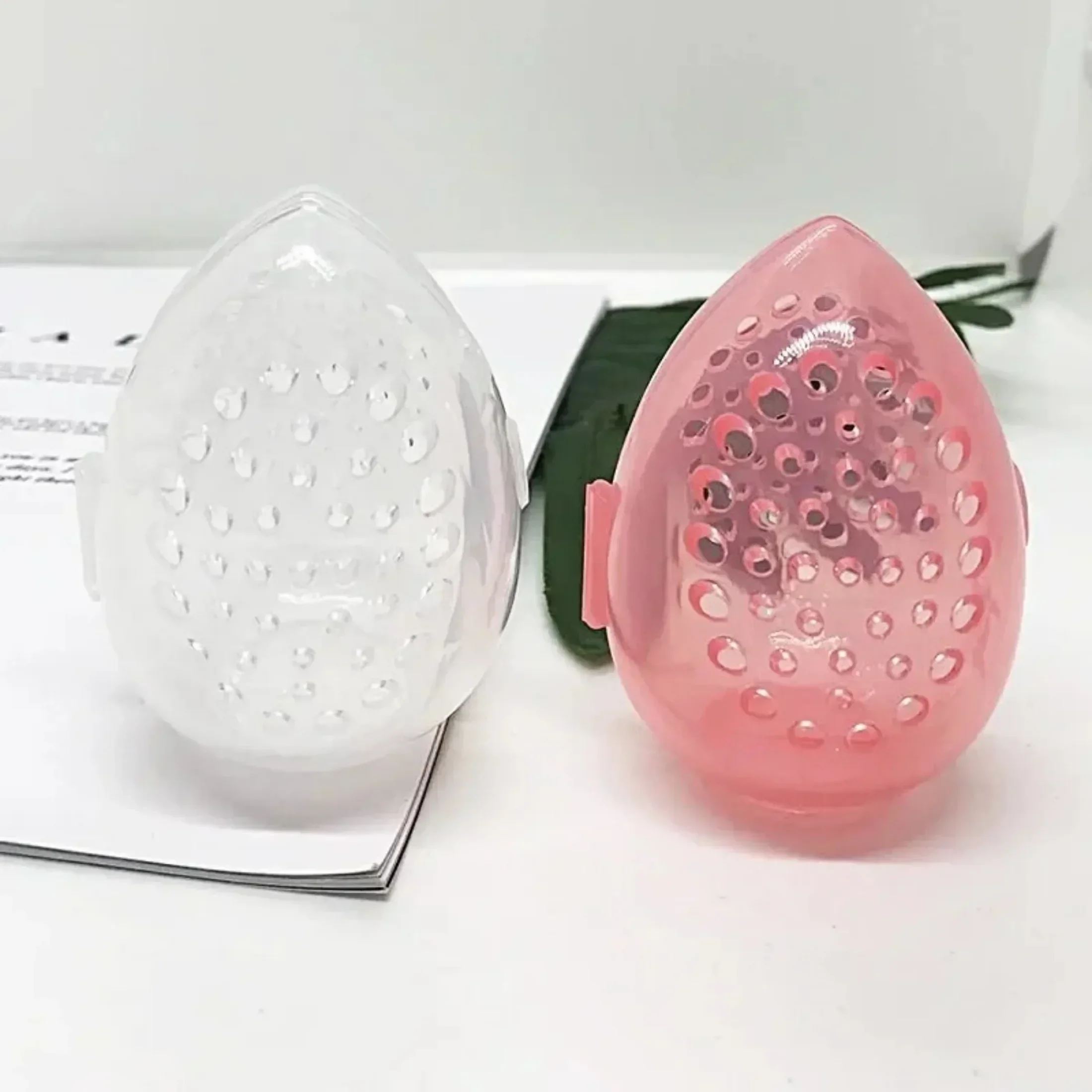 1/3 個旅行メイクスポンジオーガナイザーボックスピンク白卵形プラスチックボックスパウダースポンジ美容卵ホルダー化粧品ツール