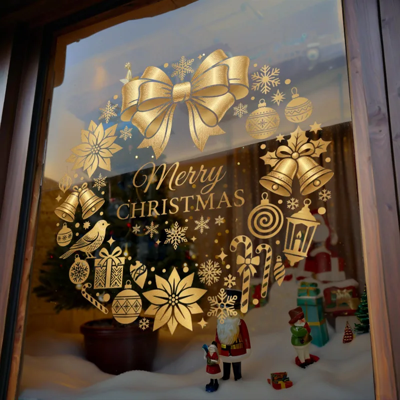 Christmas Wall Sticker Snowflake Noel Bell Elk Xmas Wreath Socks Window Glass Electrostatic Stickers Merry Christmas Decor 2027