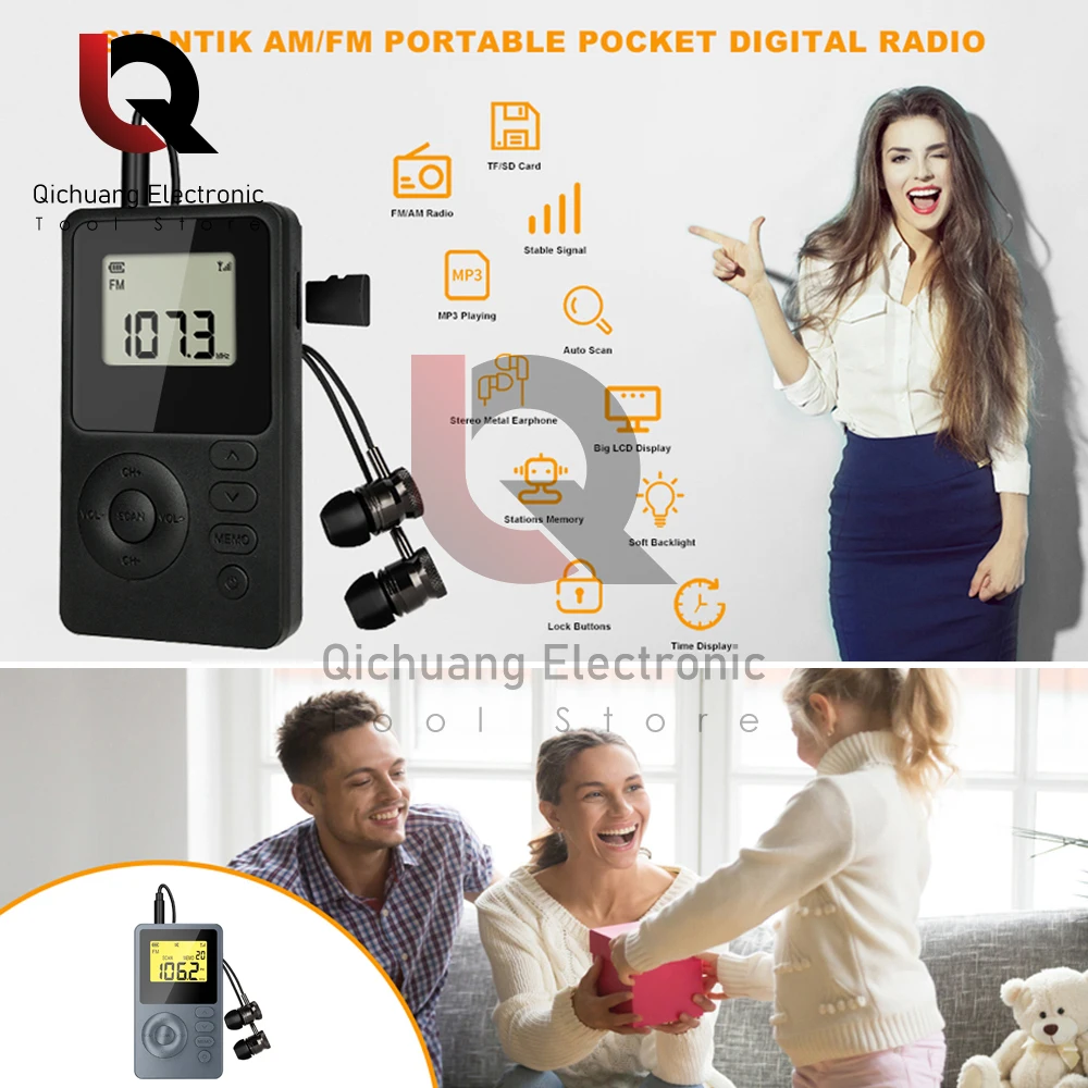 5 in 1 Radio Mini Pocket Radio Receiver Portable Radios Full Band AM FM Rechargeble Sleep Time Earphone For Walkman Go Hiking