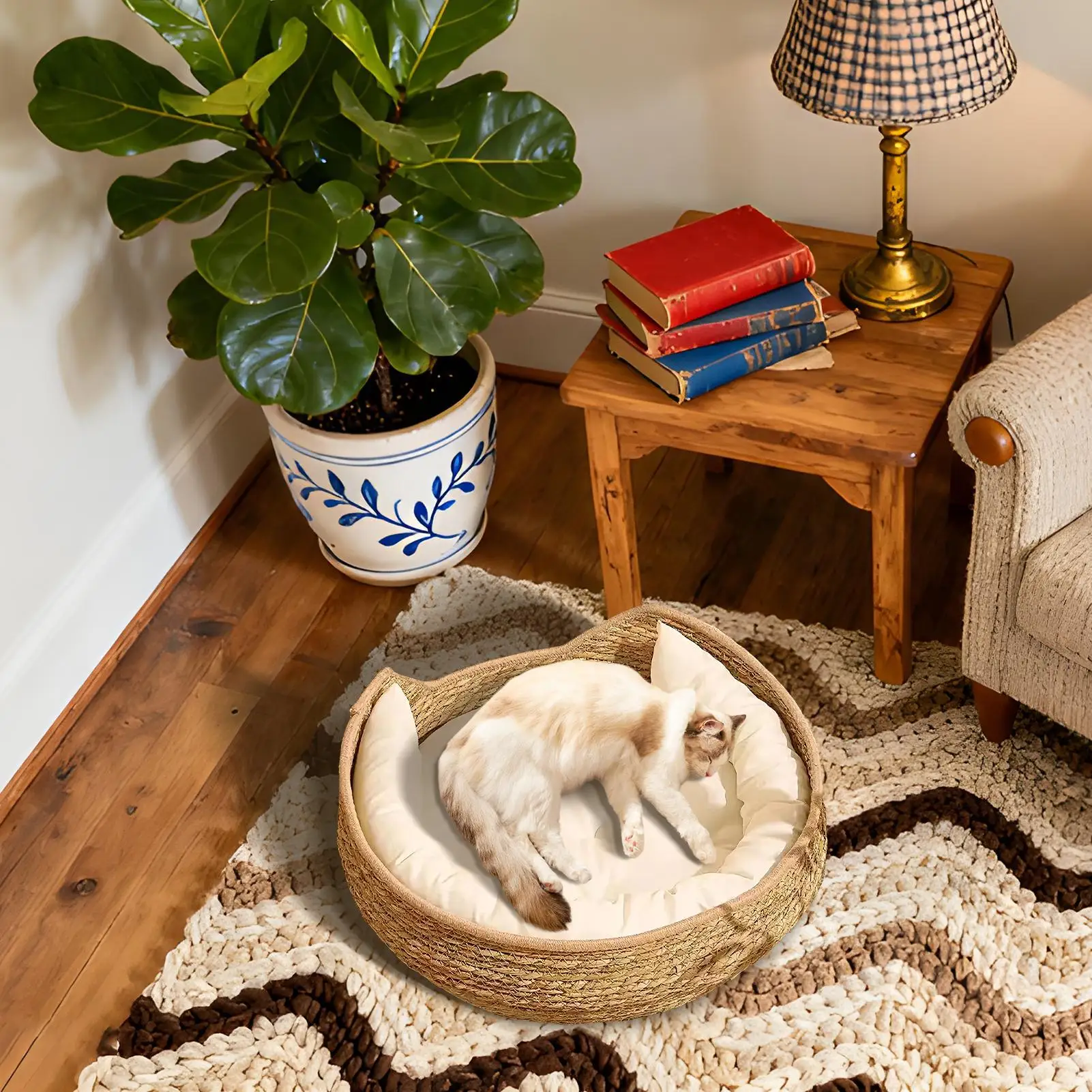 

Кошачье гнездо, хлопковая веревка, тканая кошачья кровать с подушкой и подушкой, всесезонная комфортная мягкая уютная мебель для отдыха для котенка, щенка, собаки