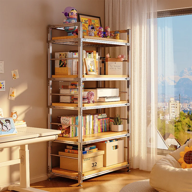 Estante de almacenamiento multicapa de piso a techo con perfil de aluminio, estantería sencilla para estudiantes contra la pared