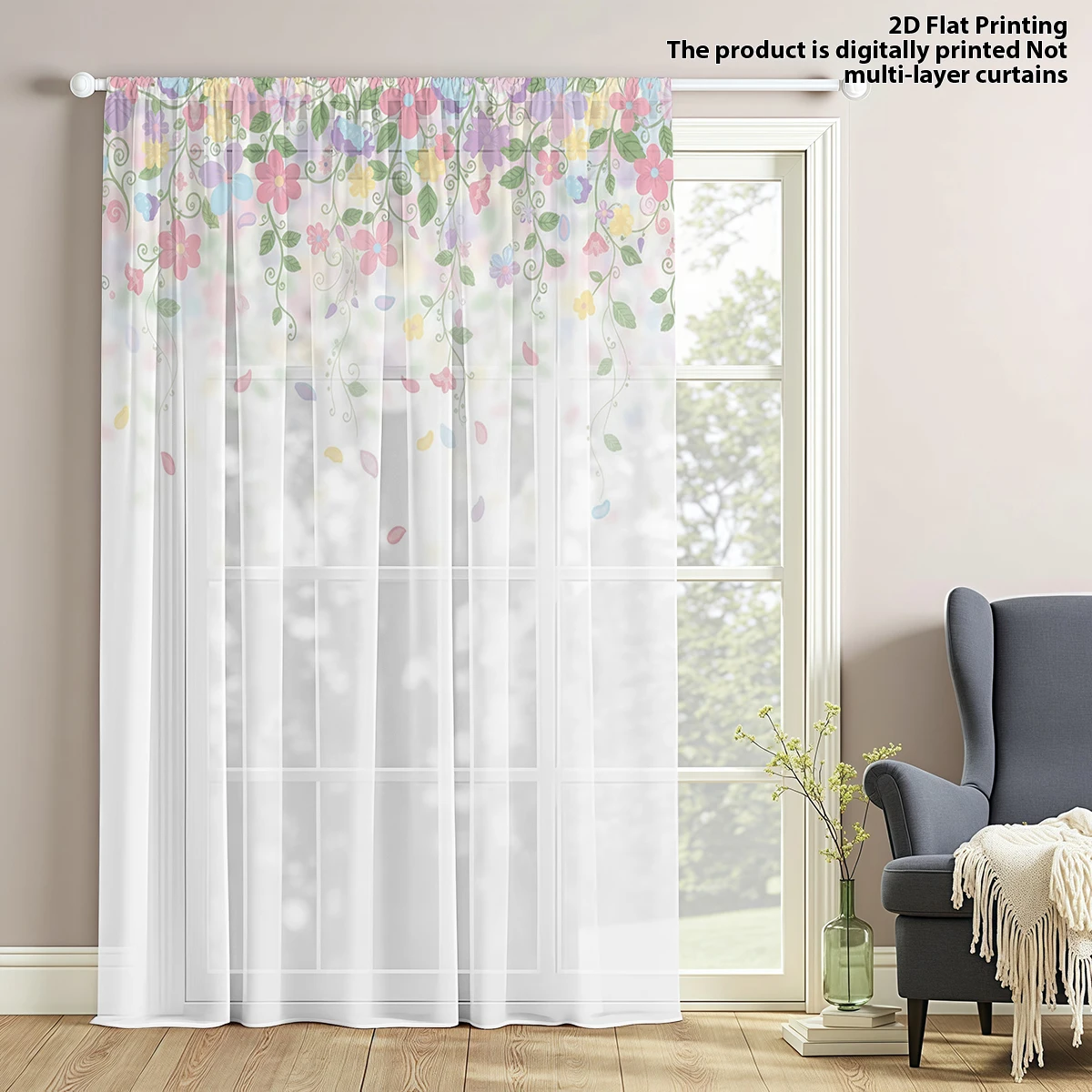 Colorful Floral Sheer Curtain,Good Quality Modern Voile Privacy Sheer Curtain for Living Room Balcony Bedroom Decoration, Mother