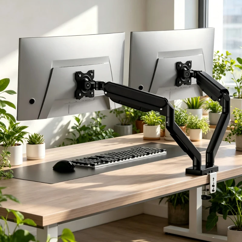 

13-32 Inch Dual Screen Bracket, Black Adjustable Monitor Stand, 90° Tilt 360° Rotation, Dual Installation, Gift for Relatives