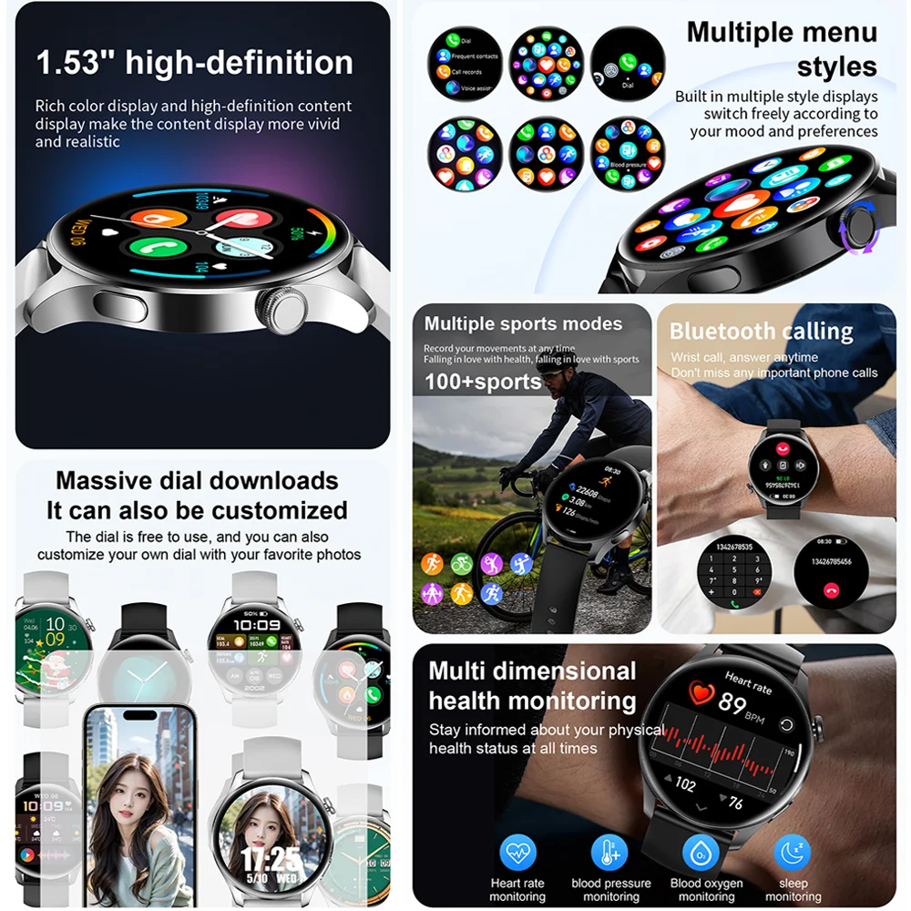2025 deportes nuevos reloj inteligente hombres Bluetooth llamada pantalla completamente táctil impermeable ritmo cardíaco AI Vioce música Smartwatch para Android IOS