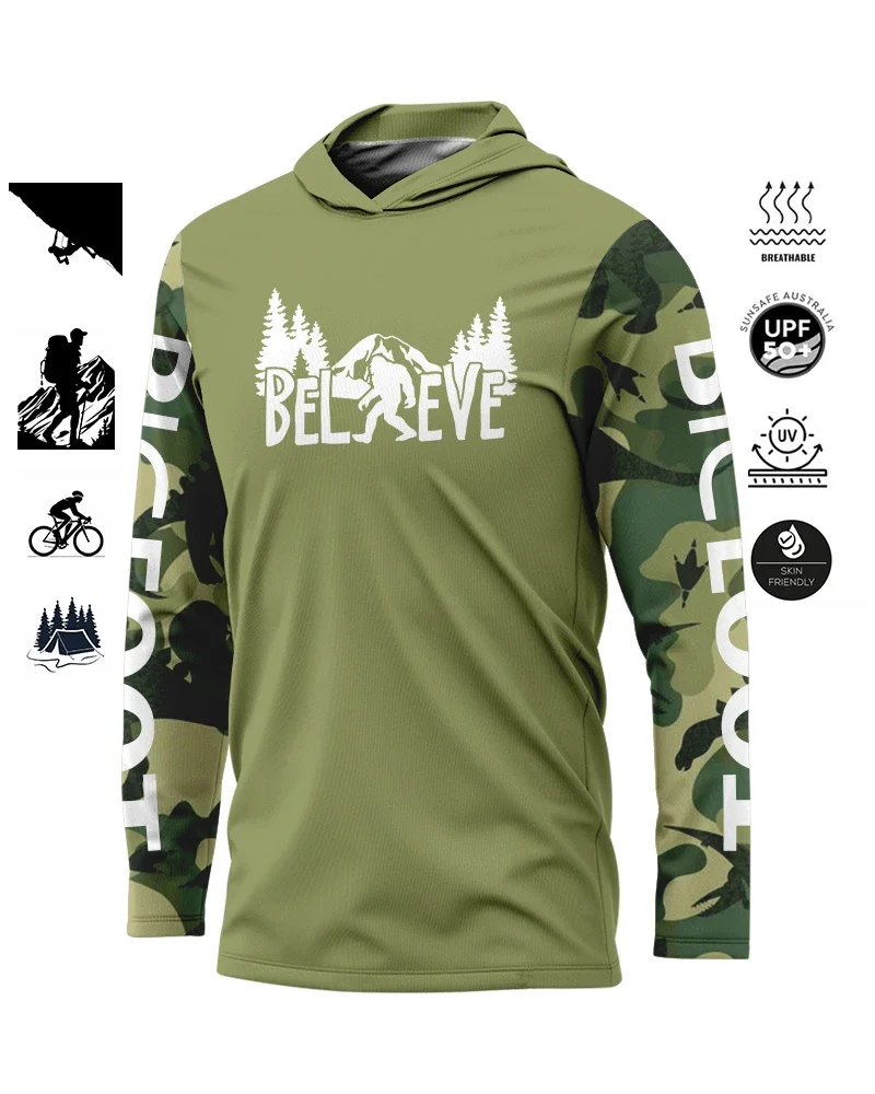 BIGFOOT Jogging Shirt Upf 50+ UV Protection Quick Drying Top Outdoor Fashion Cycling Hoodie Men's Long-sleeved Sweatshirt