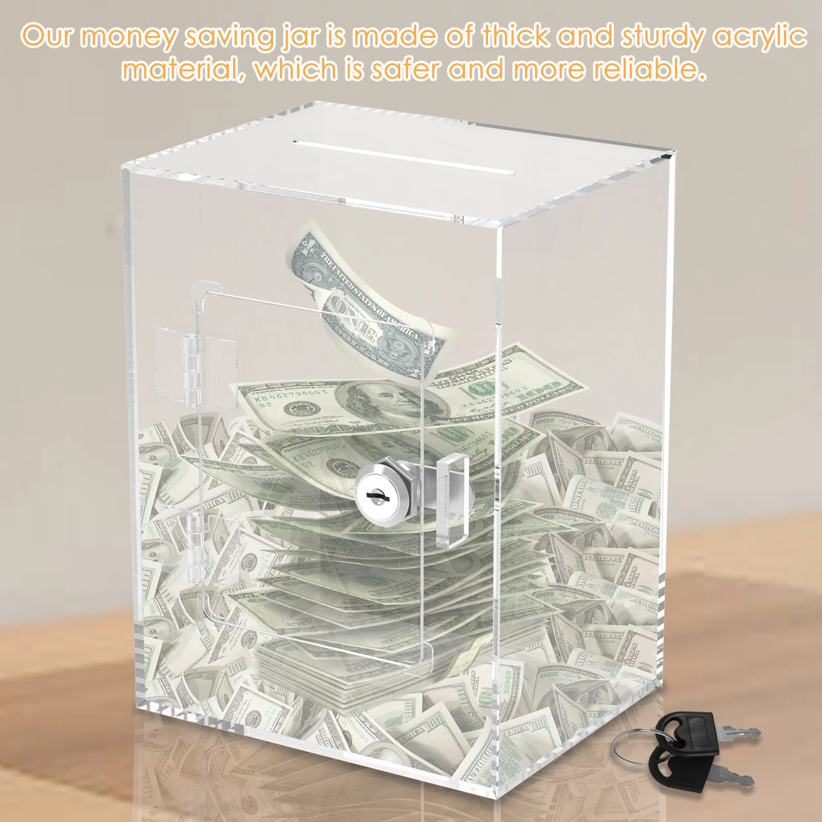 Acrylic Clear Piggy Bank for Adults Large Capacity Money Saving Box Savings Jar for Cash Saving with Key Sturdy Clear Piggy Bank