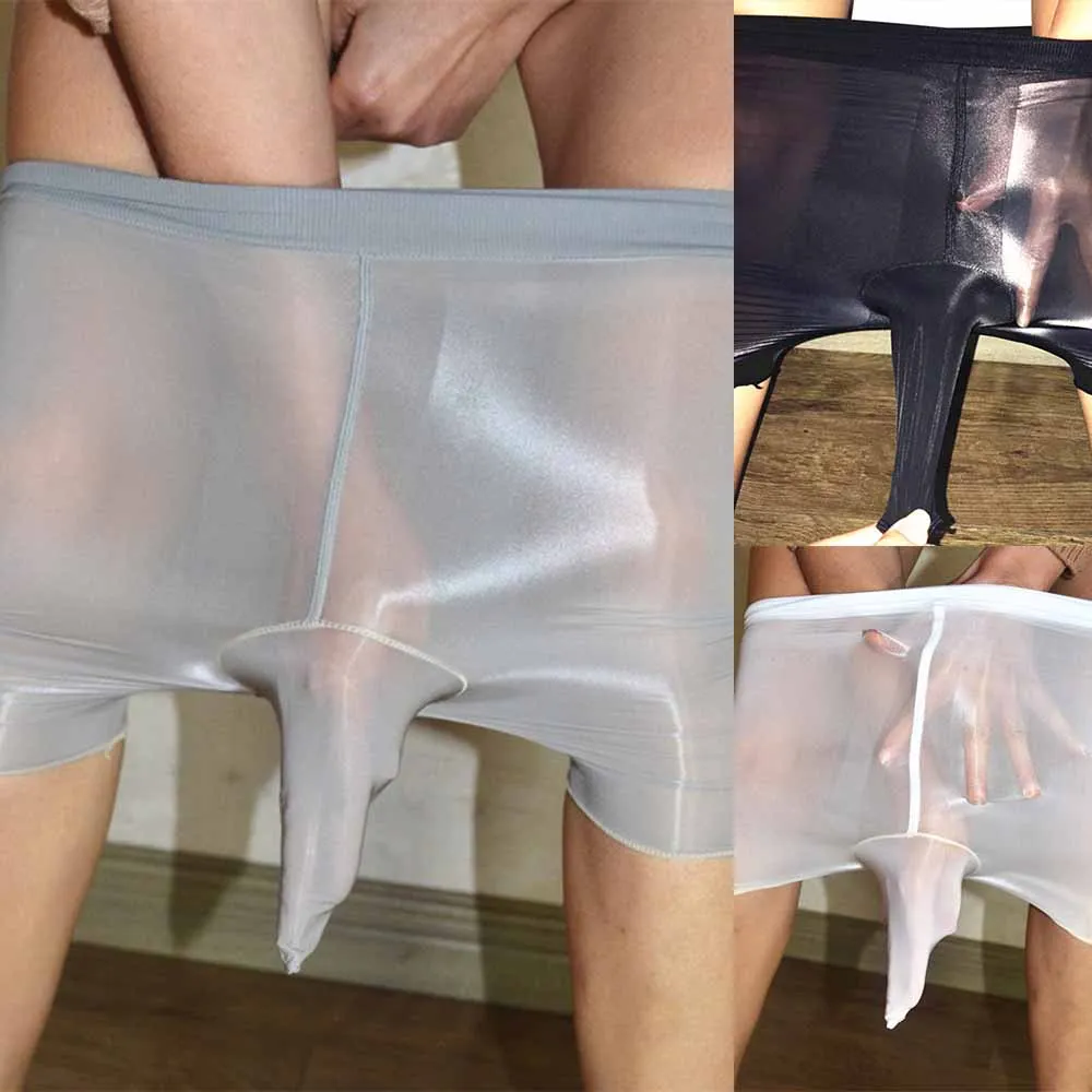 Fashion Men Flats Oil Glossy Underwear Sheer Pantyhose Sissy Sheath Pouch Underpant Sleep Bottoms Panties Briefs