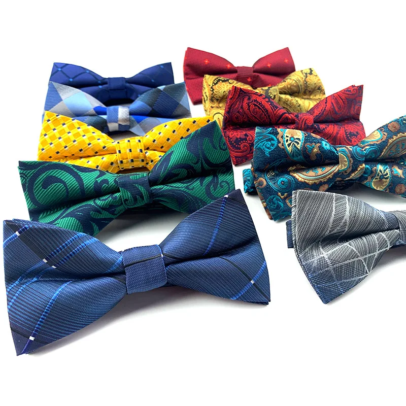 

12*6CM British Style Man's Paisley Cashew Flower Plaid Striped Polyester Bowtie for Groom Party Banquet Business Neckties