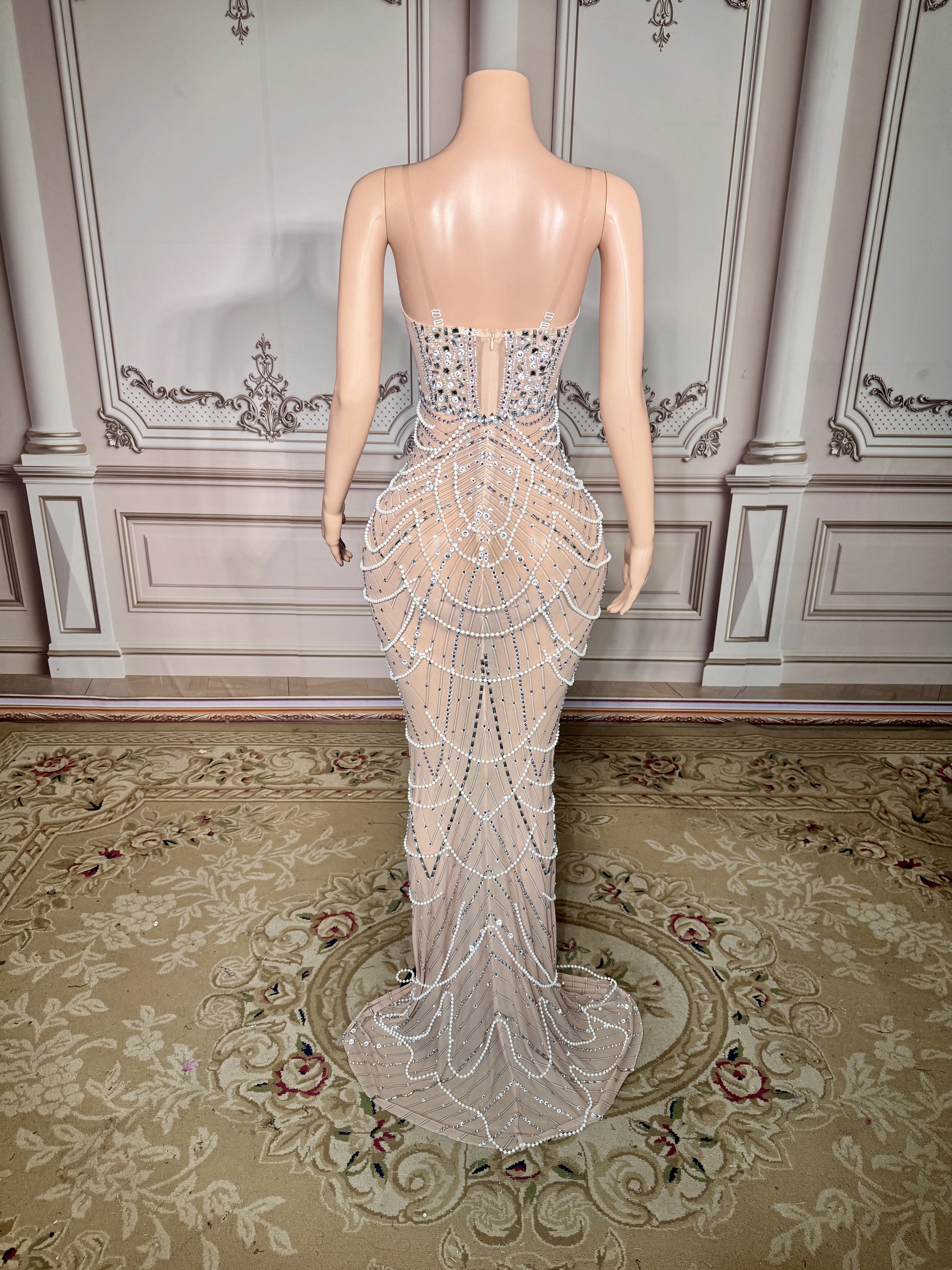 ZD nouveau luxe brillant cristal strass perle célébrités robe robe femme sangle soirée anniversaire bal mariage Vestido