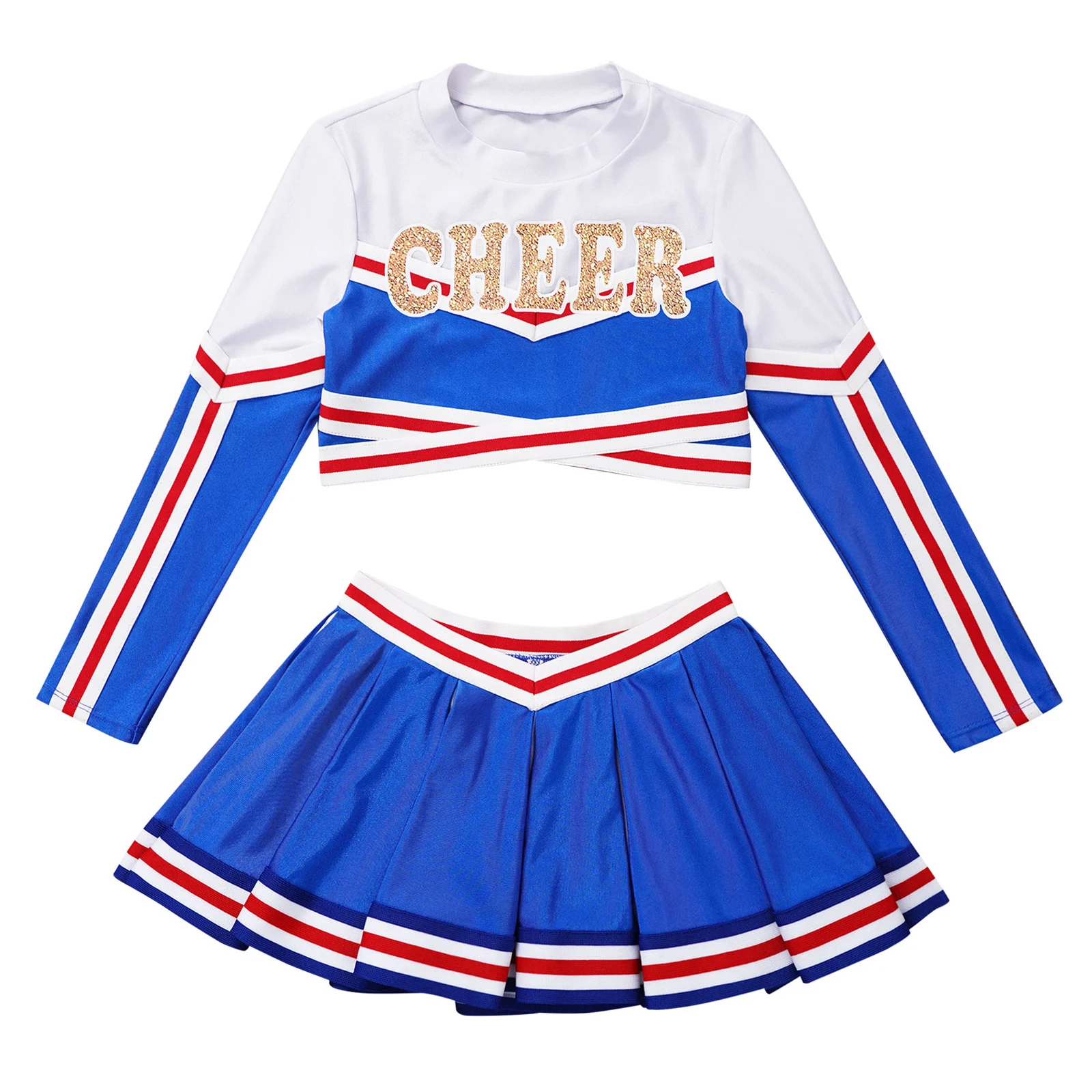 Uniforme de pom-pom girl à manches longues et col montant pour filles, ensemble de jupe plissée en Y imprimée, costume de danse de pom-pom girl pour enfants