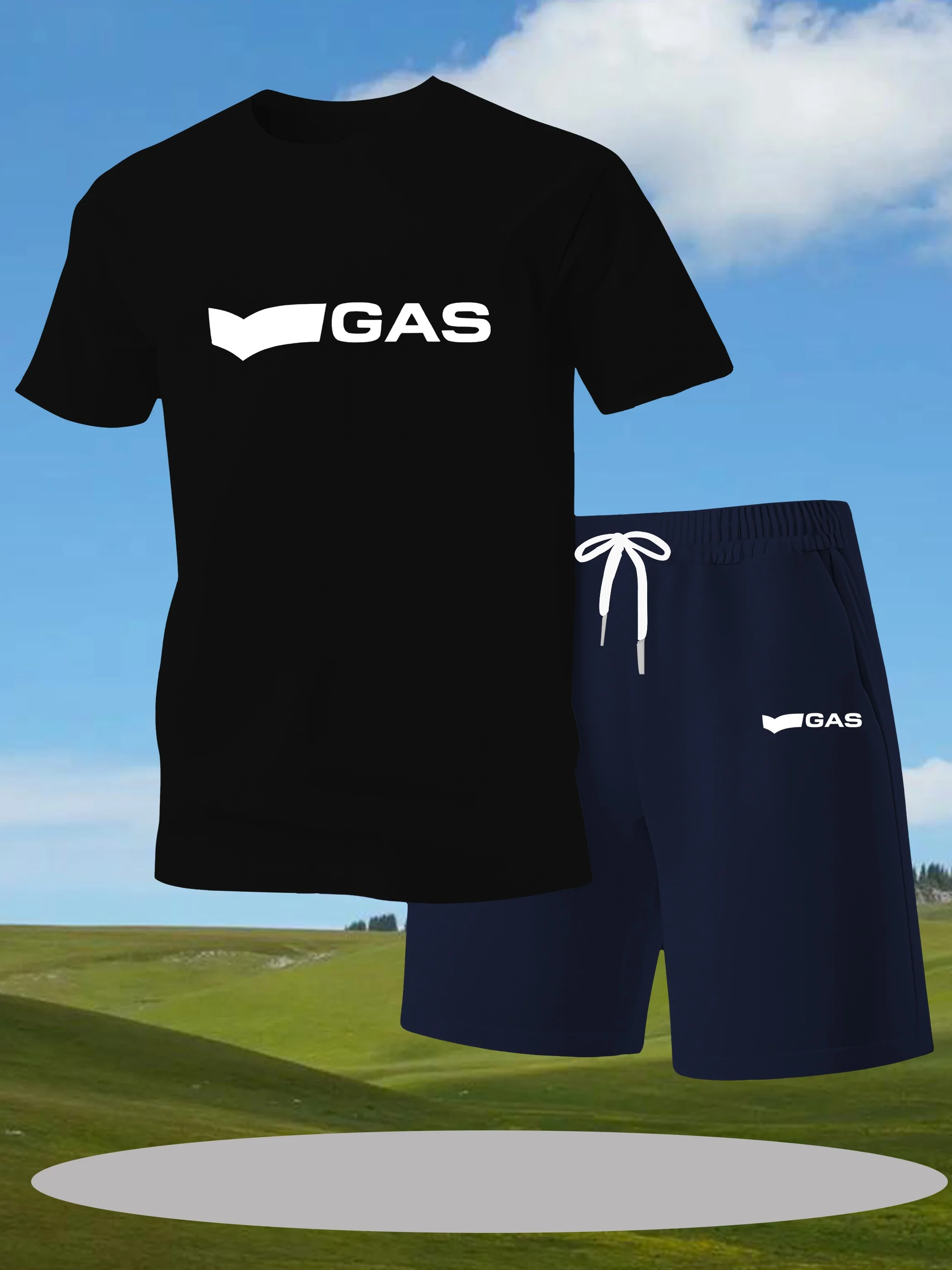 طقم شورت كاجوال مكون من قطعتين مع طقم صيفي خارجي للرجال مطبوع عليه حروف