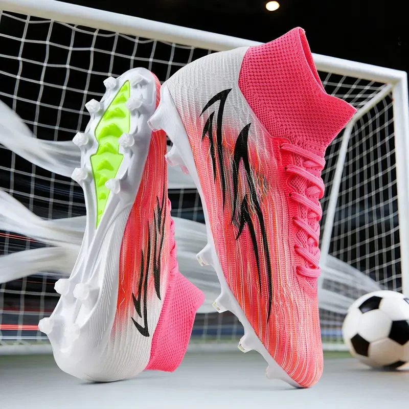 High Top Soccer Cleats Men Women Gradient Football Boots TF FG Studded Shoes Anti Slip Outdoor Training Match Futsal Sneakers