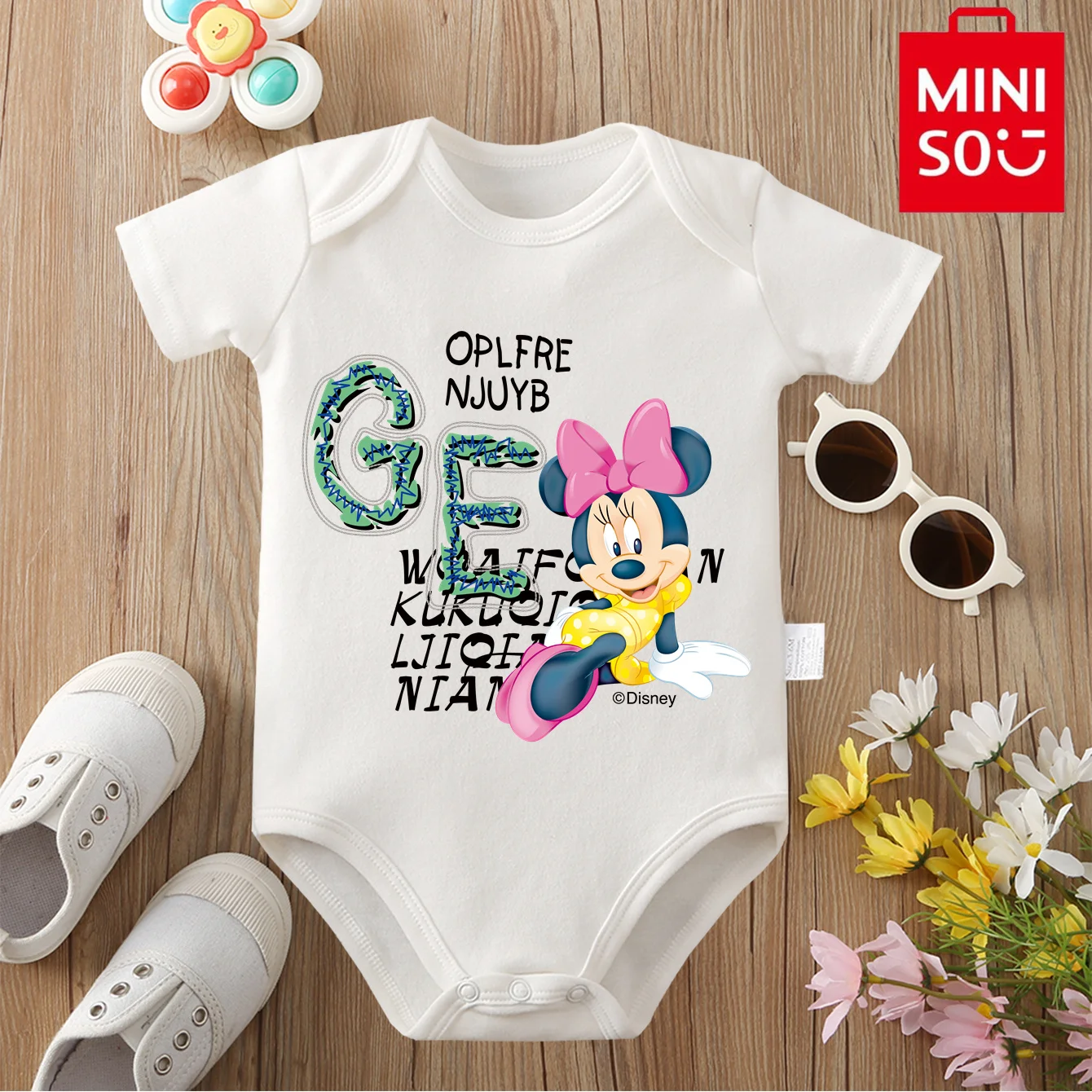 

MINISO 100% Cotton Baby Clothe Onesie Bodysuit Mickey Mouse Cute Cartoon Print Soft and Comfortable for 0 To 12 Months Newborn