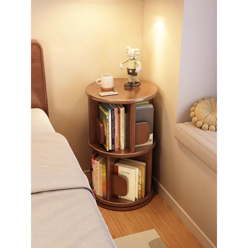 Solid wood rotating bookshelf 360-degree household children's small bookcase small apartment space-saving picture book rack floo