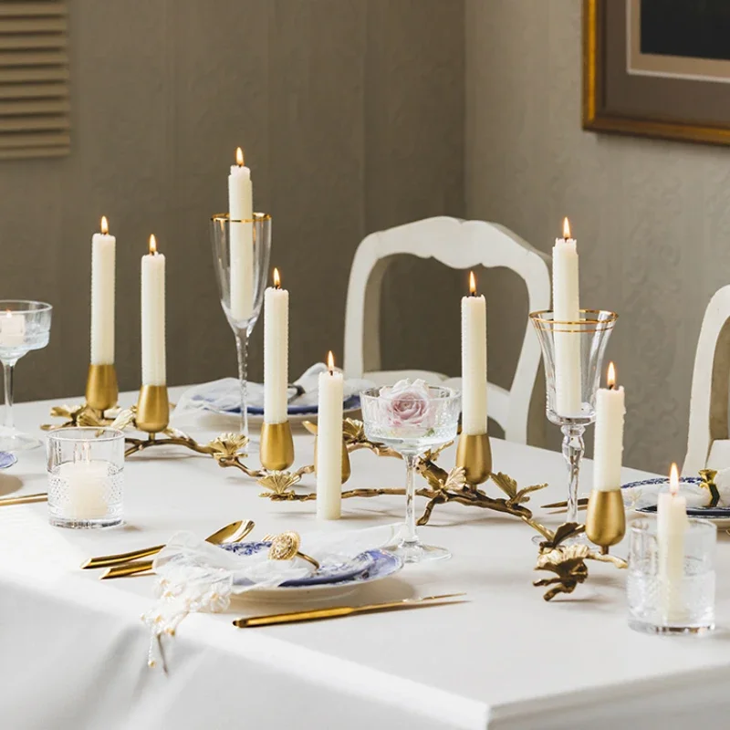 Living Room Dining Table Luxury Brass Candlestick Nordic Romantic Candle Dinner Decoration Retro Candlestick Ornaments Home.