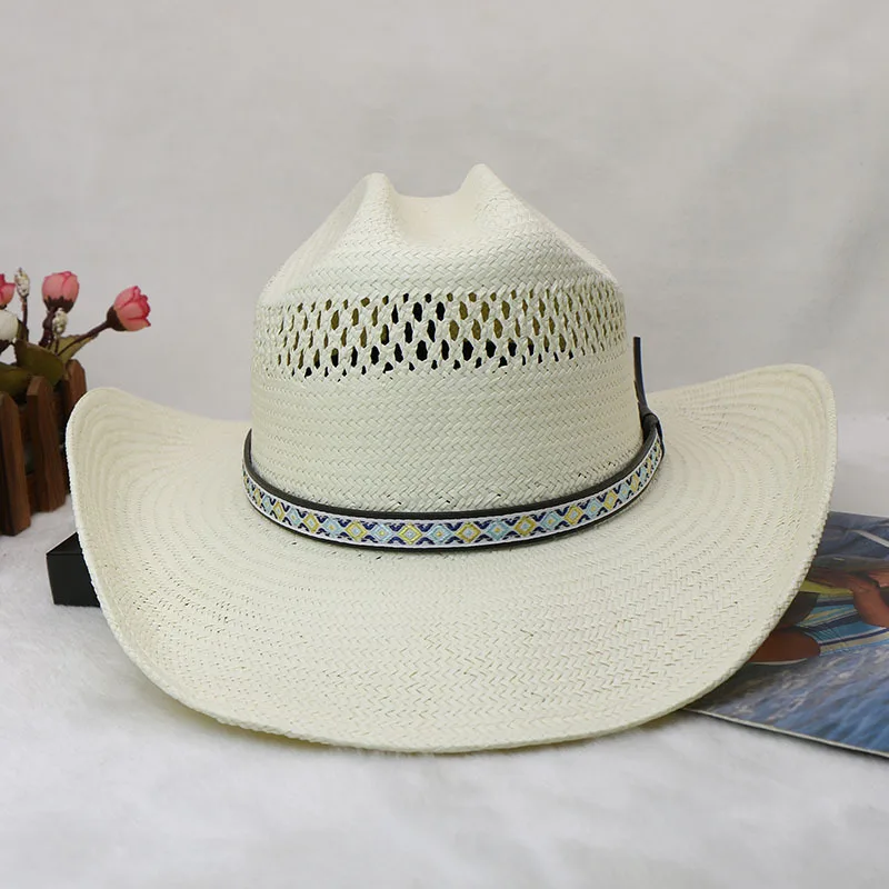 Hot Sale Fine Weave Straw Western Panama Cowboy Hat for Men, Rider Hat & Beach Sun Cap, Summer UV Protection