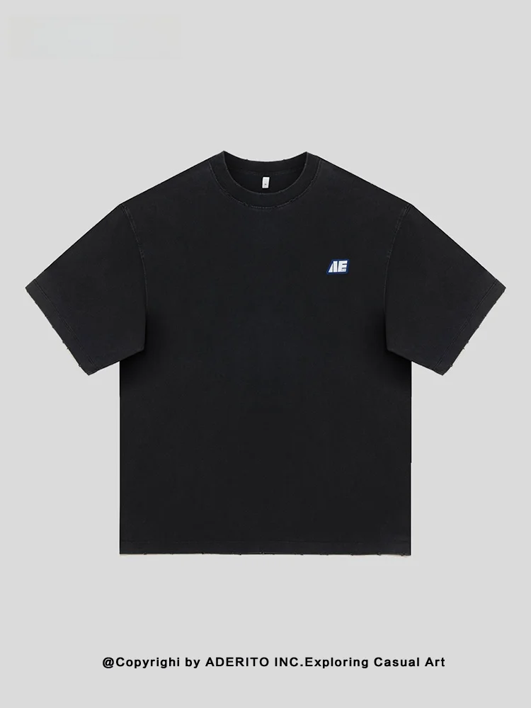 

Модная футболка ITOTrendyBrand с вышивкой, свободного кроя, из чистого хлопка, универсальная, черная, для молодежи, повседневная, с креативными принтами