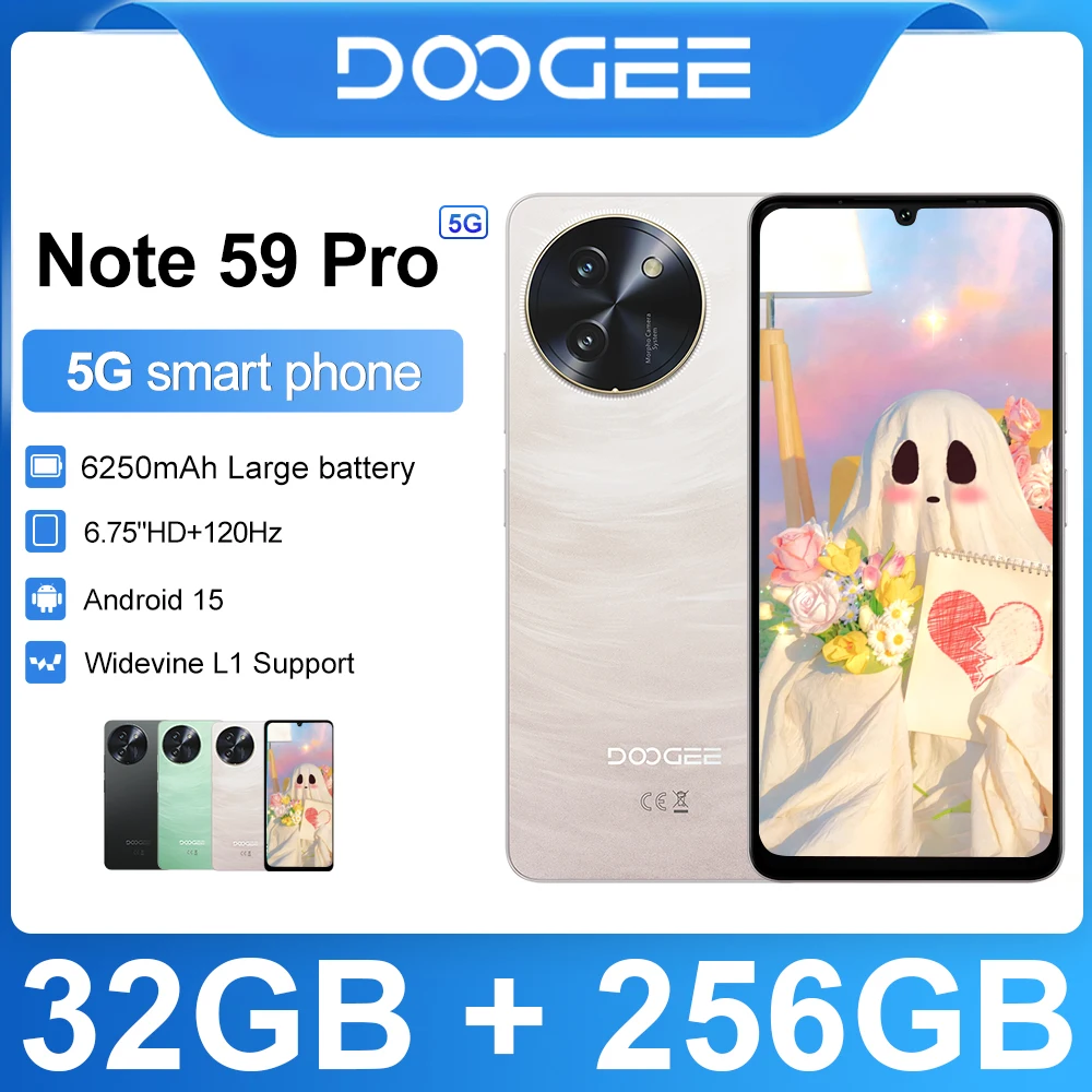 World Premiere DOOGEE Note59 PRO 5G Smartphone 6.75-inch Android 15 32GB 256GB 120Hz 6250mAh Battery 16MP camera NFC Cellphone
