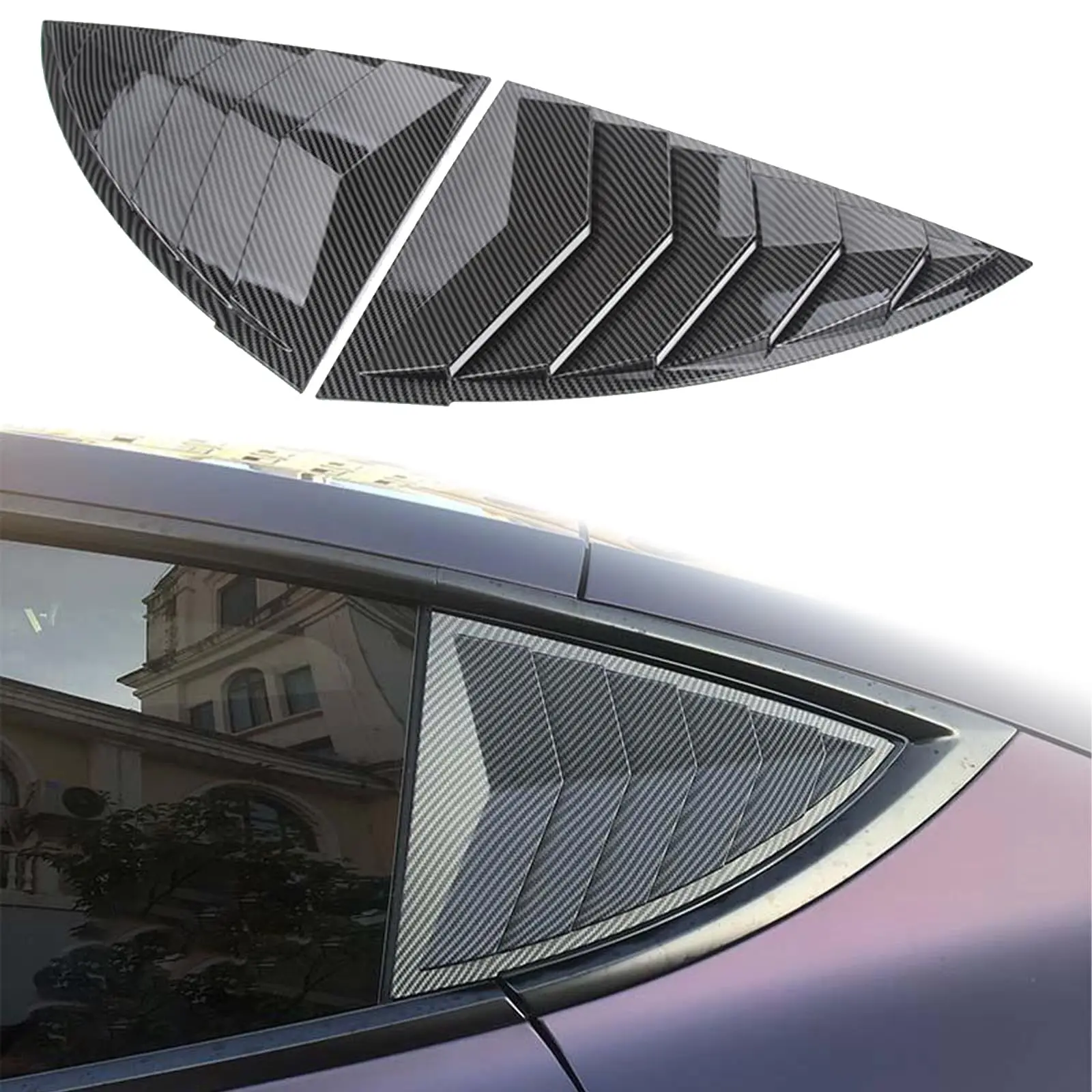 

Rear Side Window Louvers For Model 3 2017-2024 ABS Carbon Fiber Look Sun Shade Sport Exterior Decoration 2pcs Glossy Black