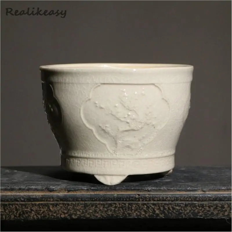 Chinese Style Home Purple Sand Flower Pots Bonsai Pot Desktop Potted Handmade Glazed Ceramic Flowerpot Succulent Flowerpot LC326