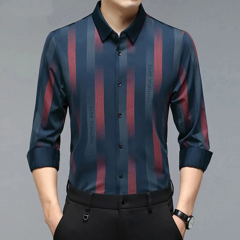

Весенне-осенняя мужская рубашка с длинным рукавом, новый деловой повседневный полосатый свитер для мужчин