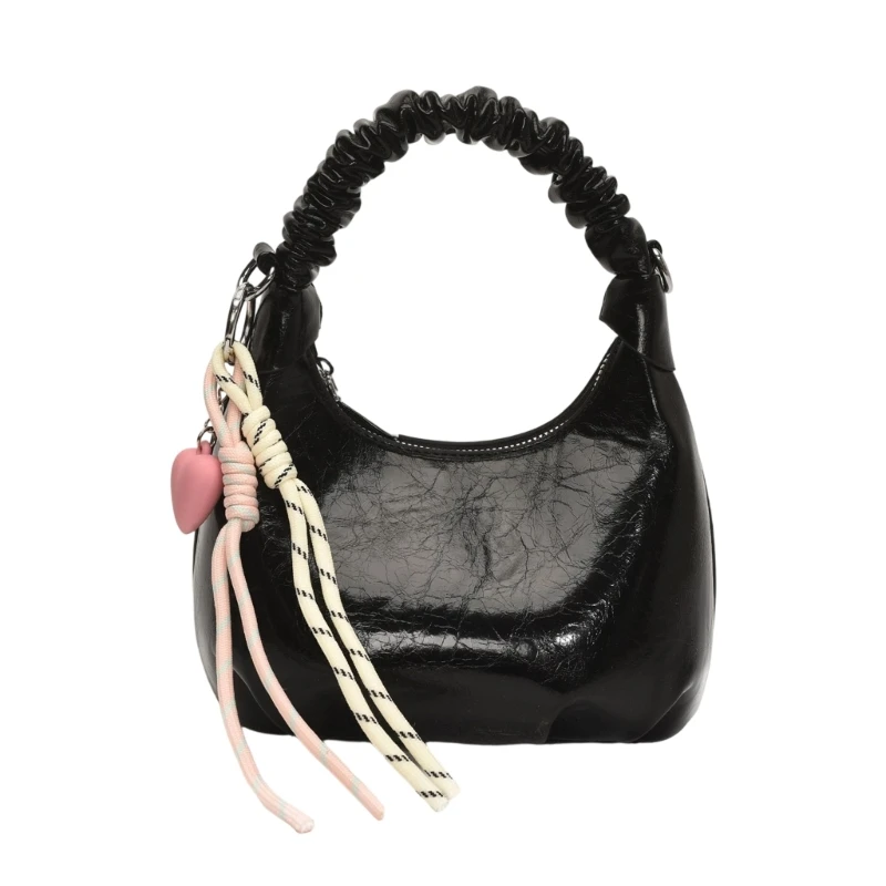 

E8FB Elegant PU Leather Shoulder Bag With Ruched Detail Stylish Satchel Crossbody Purse For Aesthetic Fashion Lover