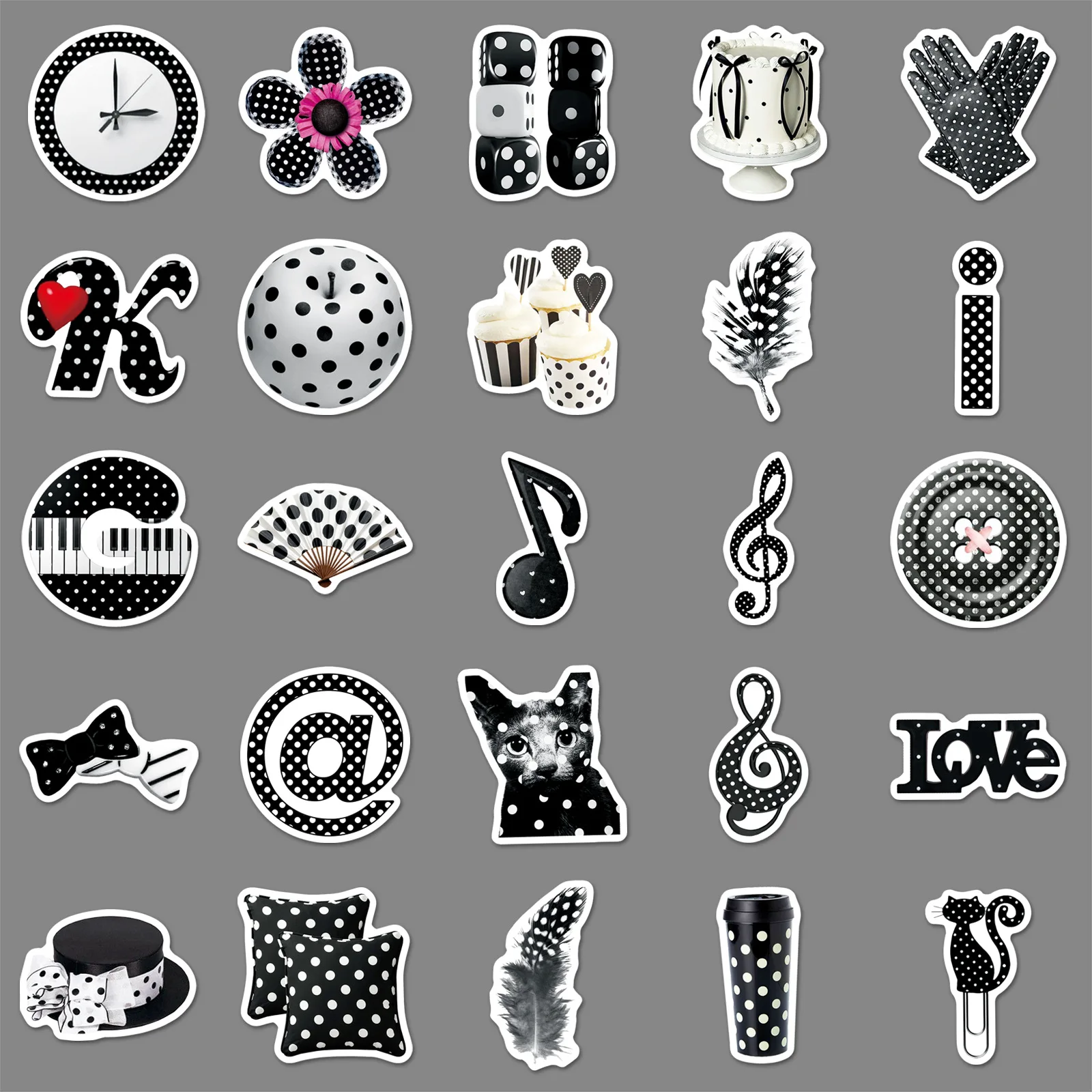 50PCS Black Polka Dot Ins Style Graffiti Sticker Creative Decoration Mobile Phone Case Notebook Water Cup Waterproof Toys Gifts
