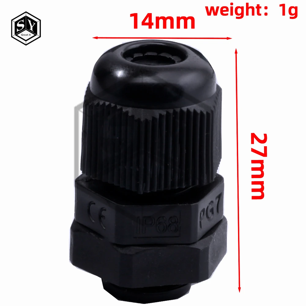 1pcs/5pcs PG7 Black Waterproof Plastic Nylon Cable Gland Connectors Joints