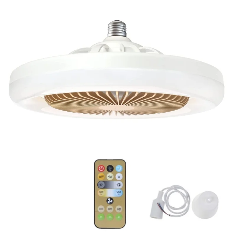 Ventilador de teto HGHO 30W com lâmpada de iluminação Base conversora E27 com controle remoto para quarto e sala de estar