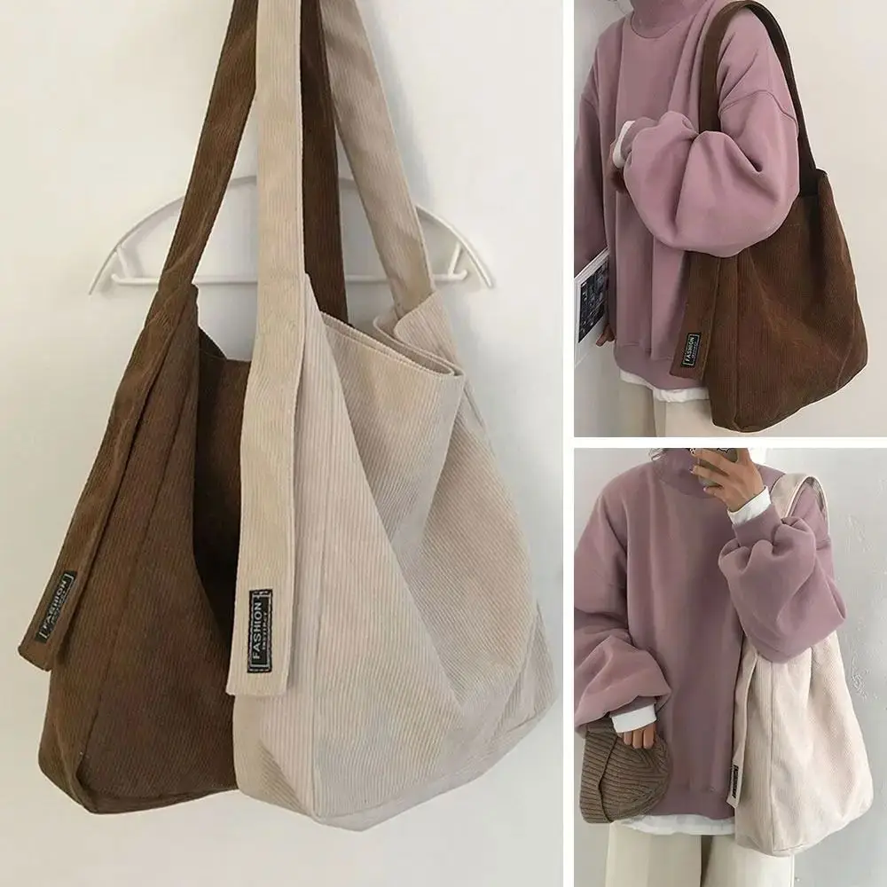 

Shoulder Shopper Bag Large Corduroy Travel Essentials Handbags Cotton Cloth Canvas Tote Women's Bag Fashion Reusable Pouch