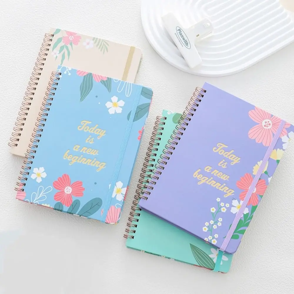 80 Sheets A5 English Notepad Floral Printing Time Management Coil Notebook To Do List Portable Schedule Planner Notepad