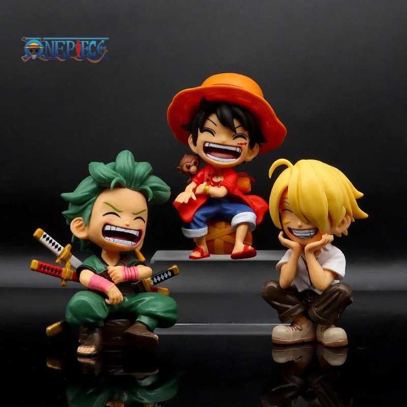 

One Piece 12cm Q-version Sitting Posture Laugh Monkey D. Luffy Roronoa Zoro Sanji Anime Figure Statue Pvc Doll Decoration Toys