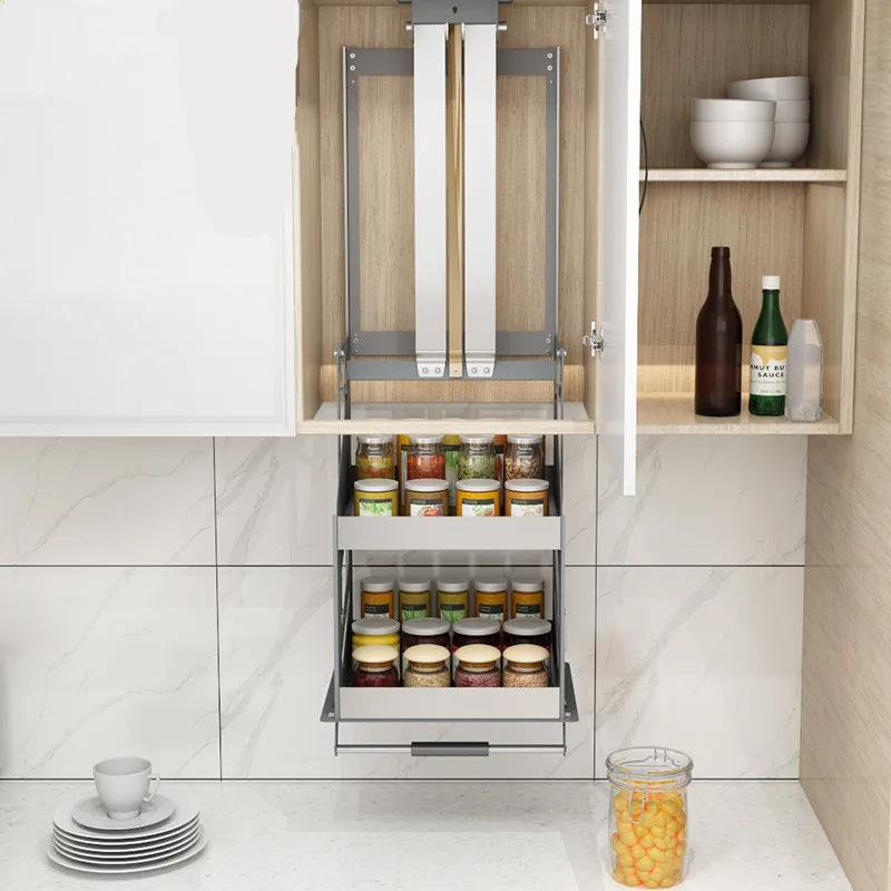 

Kitchen hanging cabinet lift basket drop-down type, double-layer wall cabinet seasoning basket vertical up and down lift cabinet