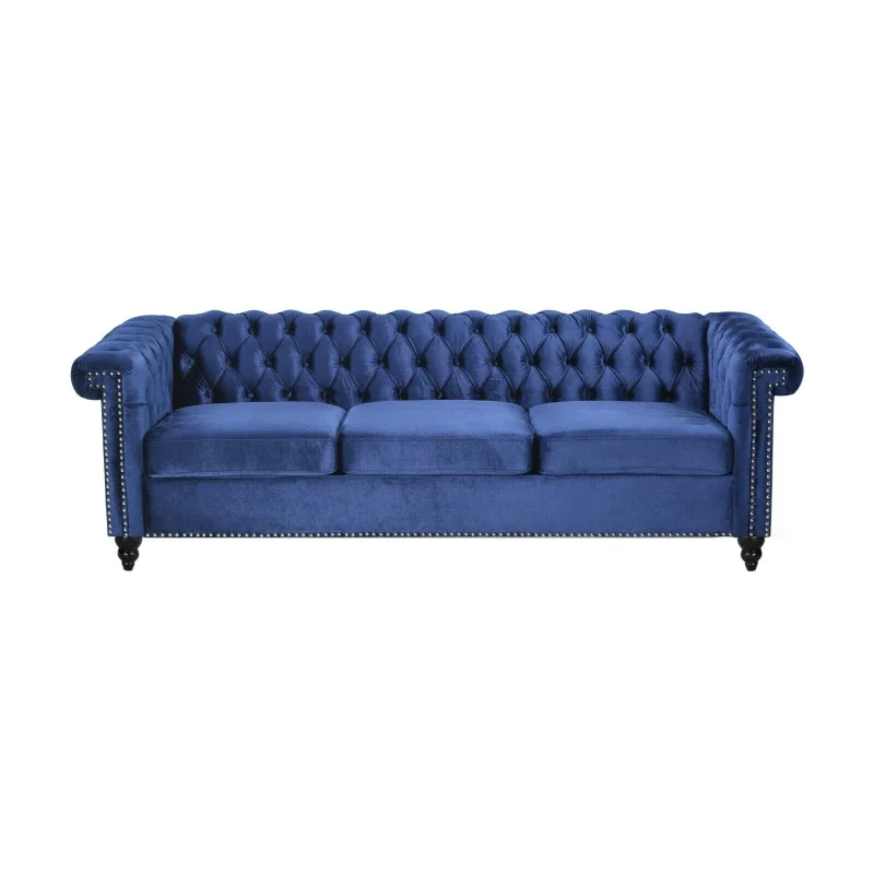 Tufted Chesterfield 3 Seater Sofa 83 In Living Room Sofa Velvet Blue Sofa Home Bedroom Tufted Diamond Luxury Sofa Decoration