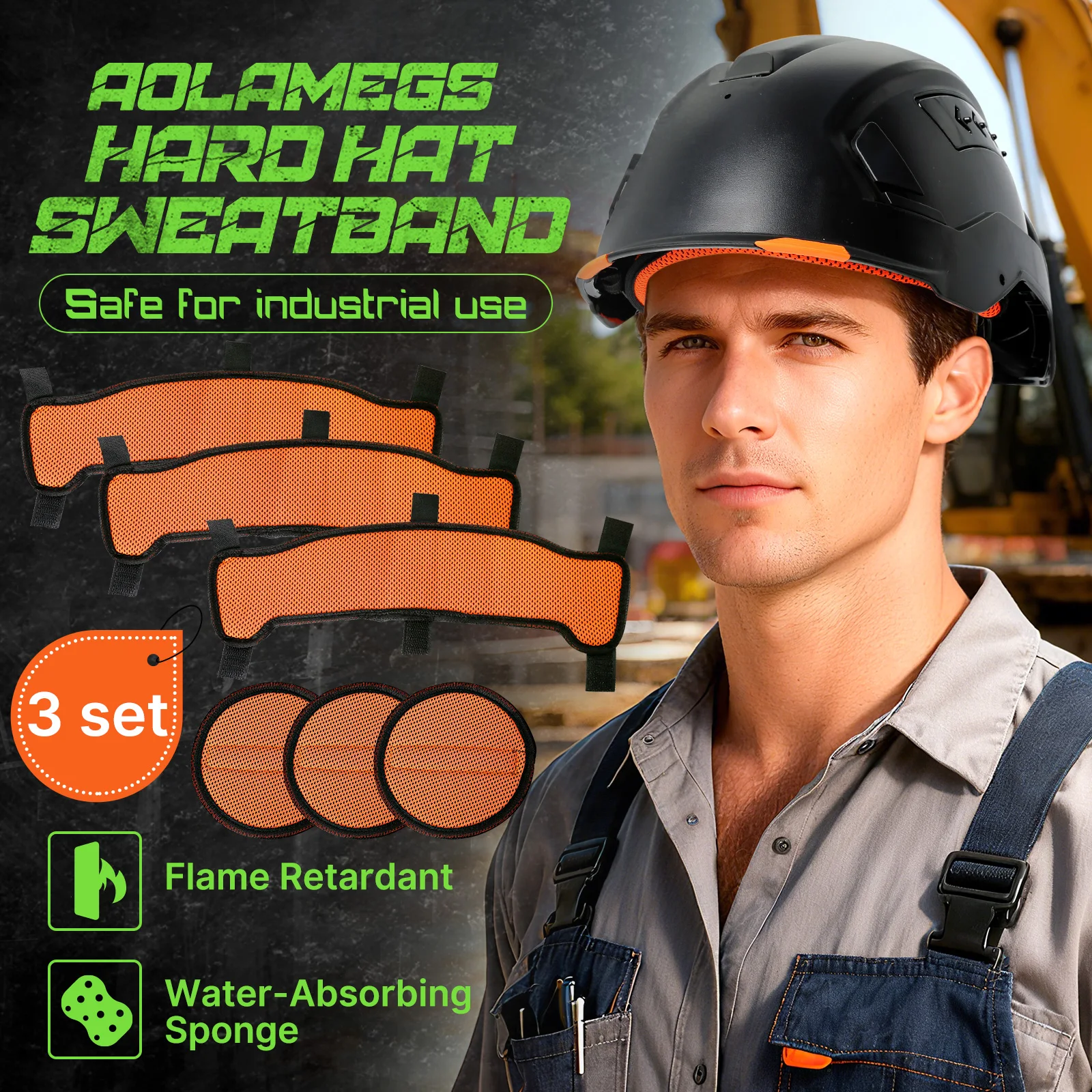 3 Sets Schweißbänder und Kopfpolster für Schutzhelme, atmungsaktives Mesh-Helm-Ersatzpolster für Stirn und Kopf für Baustellenschutzhelme – Detail 1
