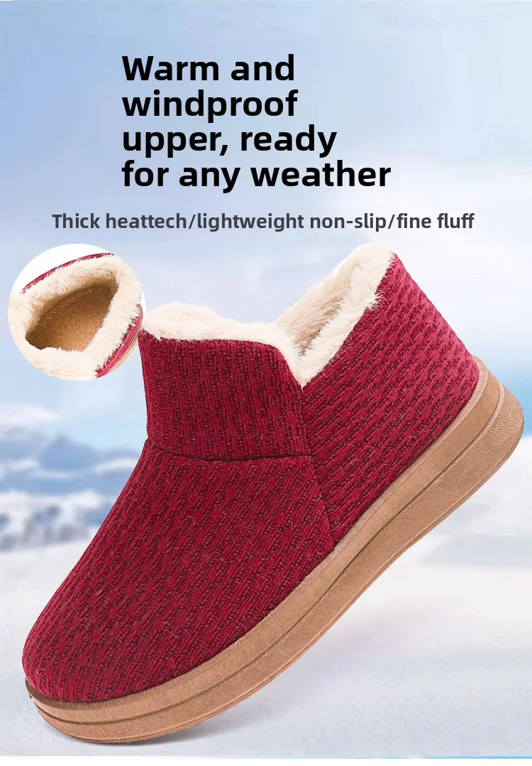 Damen-Winterstiefel, zum Hineinschlüpfen, mit Fleece gefüttert, knöchelhohe Stiefeletten, dicke, rutschfeste Plateausohle, warme, bequeme Baumwollschuhe für Mütter und ältere Menschen. – Detail 1