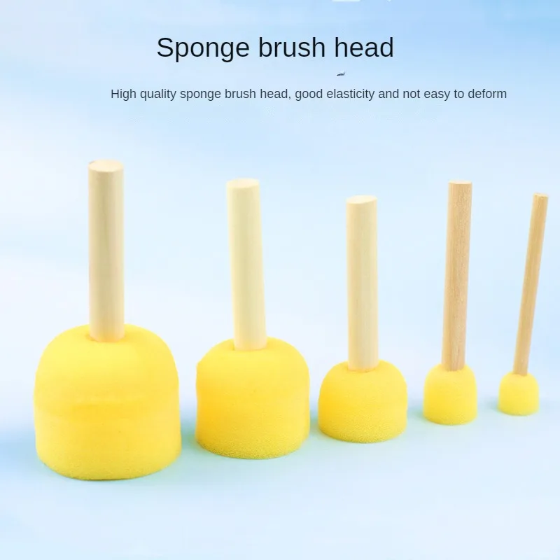 5Pcs/Set Kid Sponge Paint Brush Wooden Handle Rubbing Graffiti Painting Early Education Seal Toy DIY Children Art Supplies Gifts