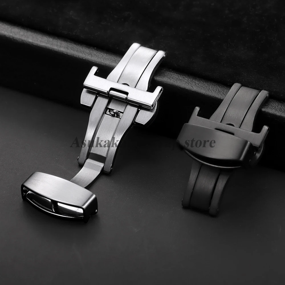 12mm 14mm 16mm 20mm 22mm fivela borboleta automática de aço inoxidável fecho fosco couro pulseira de silicone acessórios de botão