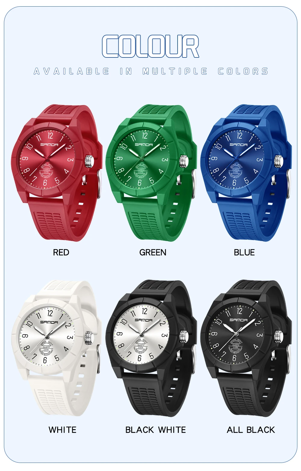 Mode SANDA 6212 Student Quartz Elektronisch Horloge Siliconen Band Multifunctionele Sport Waterdicht Student Quartz Horloge 2025